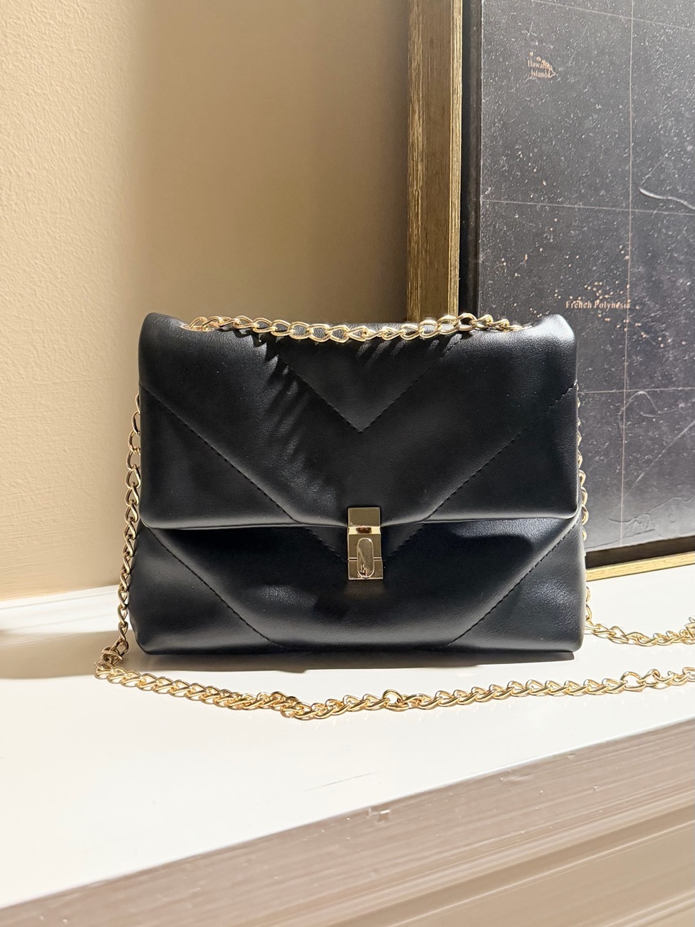 Urban Expressions Black Quilted Shoulder Bag with Gold Chain